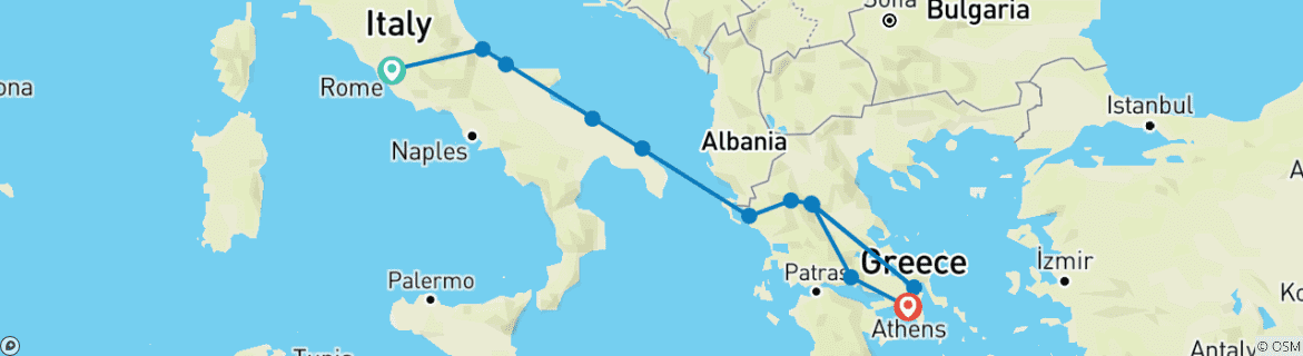 Mapa de Roma, Apulia y Meteoras