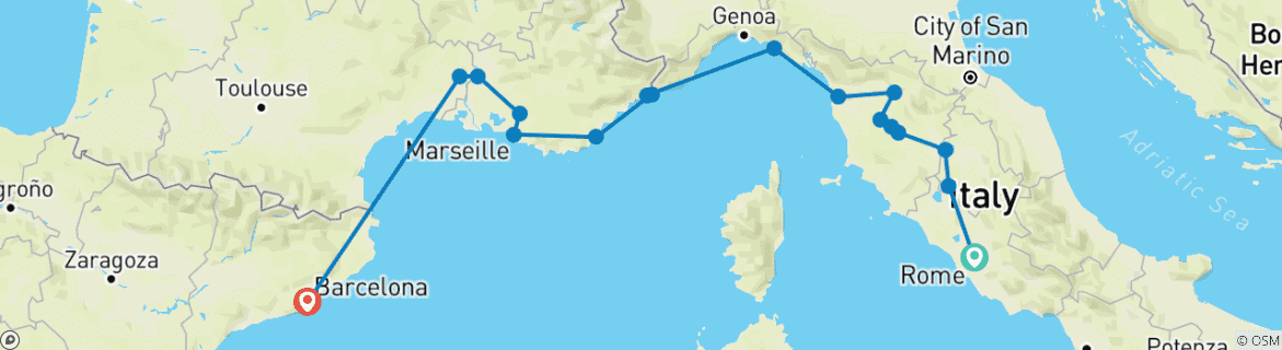 Foto van een kaart met de route van de rondreis