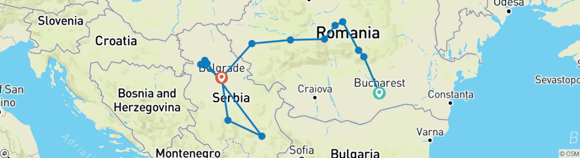 Image d'une carte montrant l'itinéraire du circuit