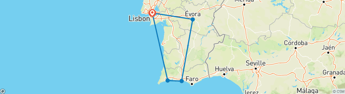 Carte du circuit Sud du Portugal (5 destinations)