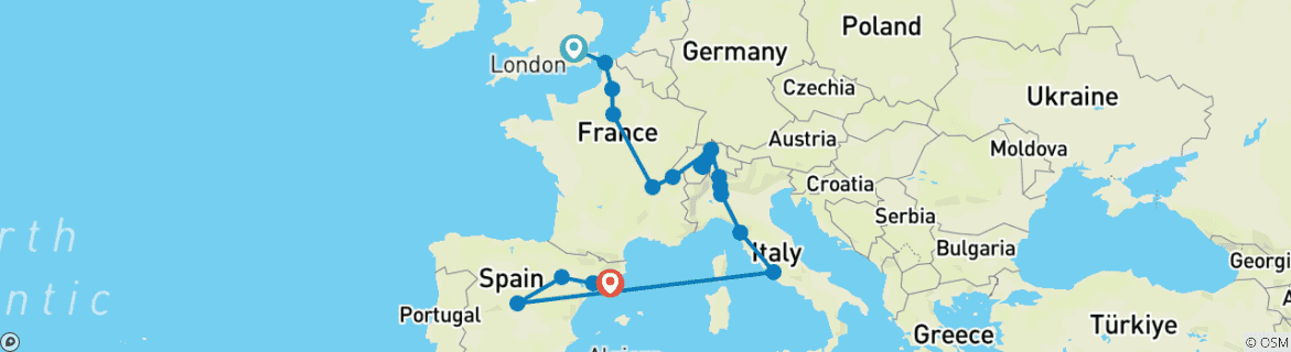 Image d'une carte montrant l'itinéraire du circuit