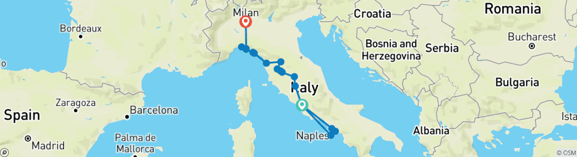 Foto van een kaart met de route van de rondreis