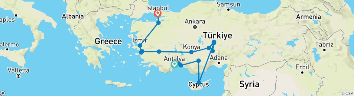 Image d'une carte montrant l'itinéraire du circuit