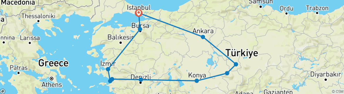 Image d'une carte montrant l'itinéraire du circuit
