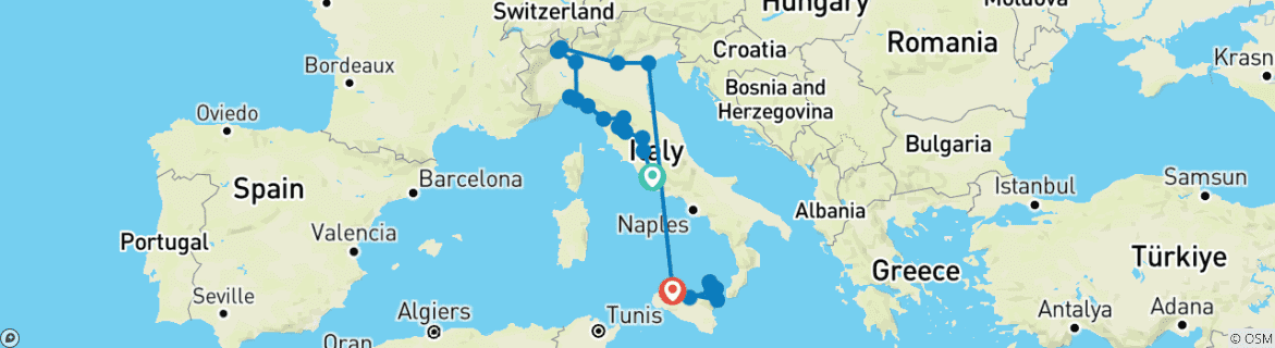 Image d'une carte montrant l'itinéraire du circuit