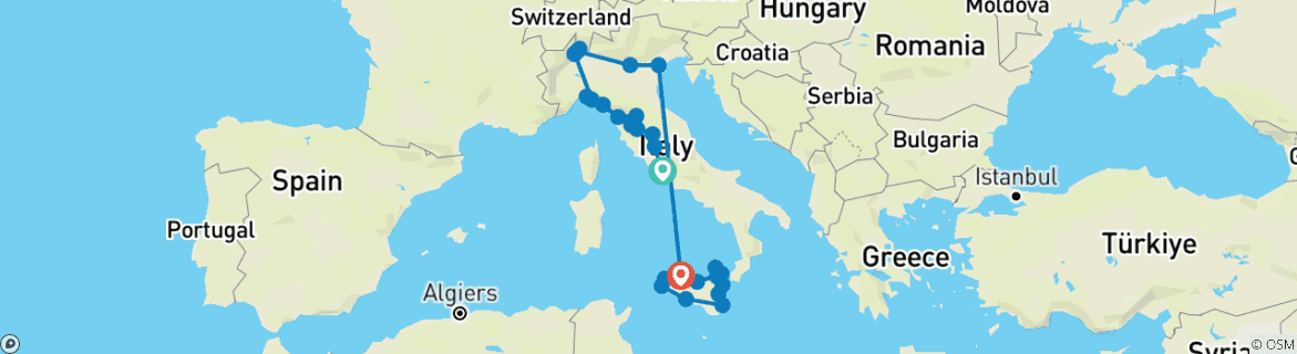 Image d'une carte montrant l'itinéraire du circuit