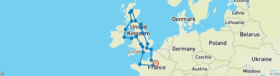 Image d'une carte montrant l'itinéraire du circuit