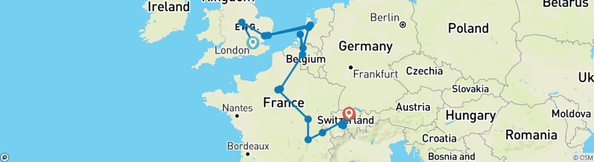 Image d'une carte montrant l'itinéraire du circuit