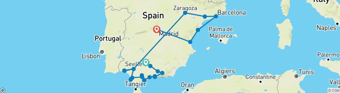 Foto van een kaart met de route van de rondreis