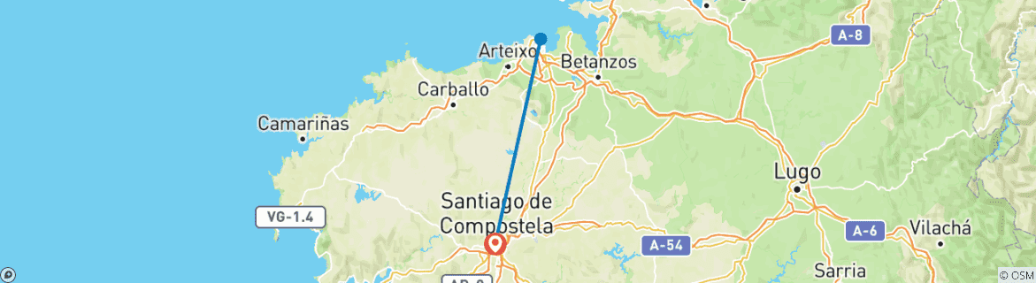 Karte mit der Reiseroute