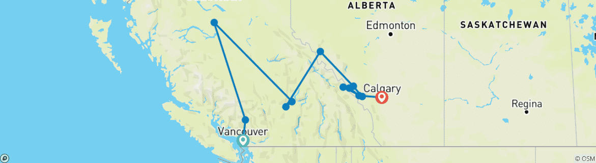 Image d'une carte montrant l'itinéraire du circuit
