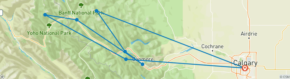Carte du circuit Canadian Rockies Express : Aventure de 6 jours