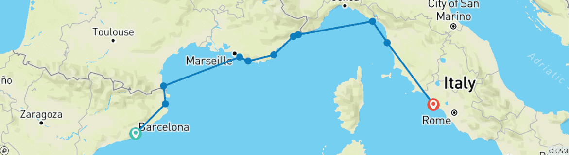 Image d'une carte montrant l'itinéraire du circuit