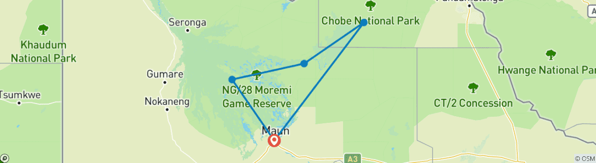 Image of a map showing the route of the tour