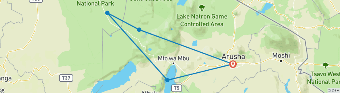 Image of a map showing the route of the tour