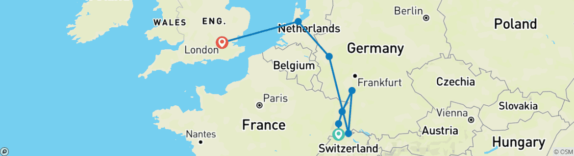 Image d'une carte montrant l'itinéraire du circuit