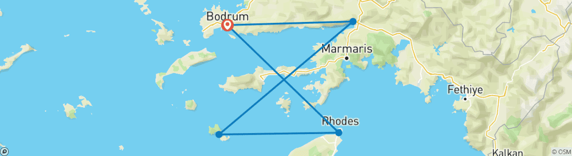 Foto van een kaart met de route van de rondreis