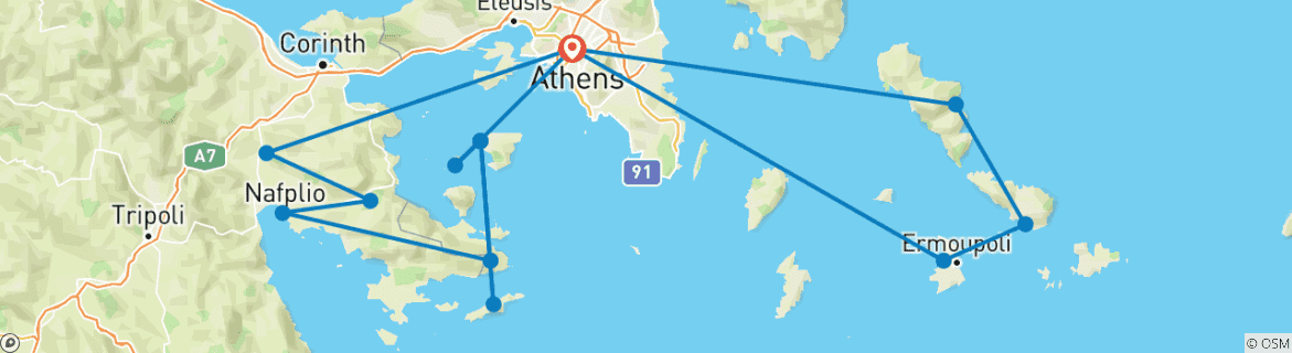 Image of a map showing the route of the tour