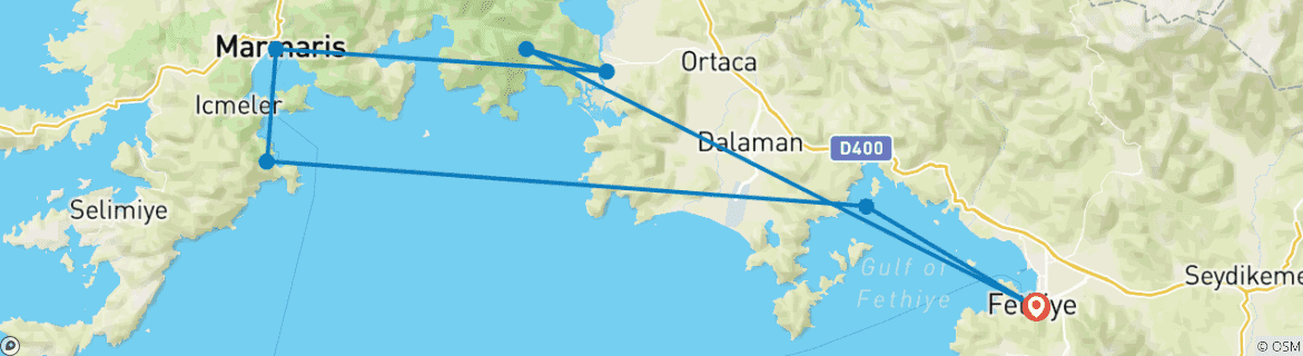 Image d'une carte montrant l'itinéraire du circuit