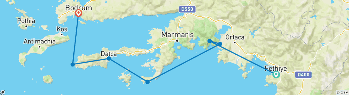 Image d'une carte montrant l'itinéraire du circuit