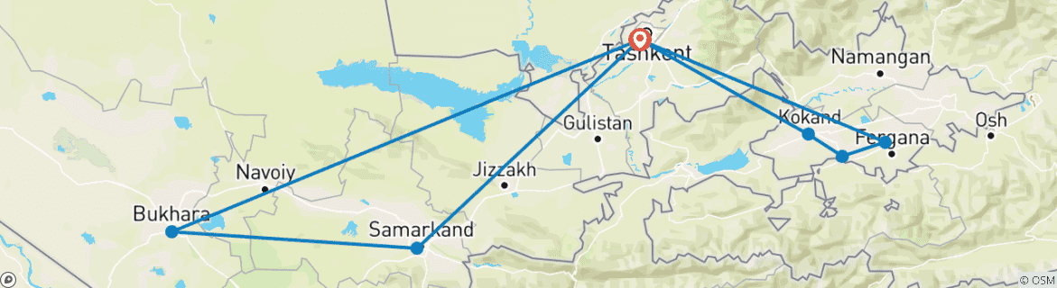 Image of a map showing the route of the tour