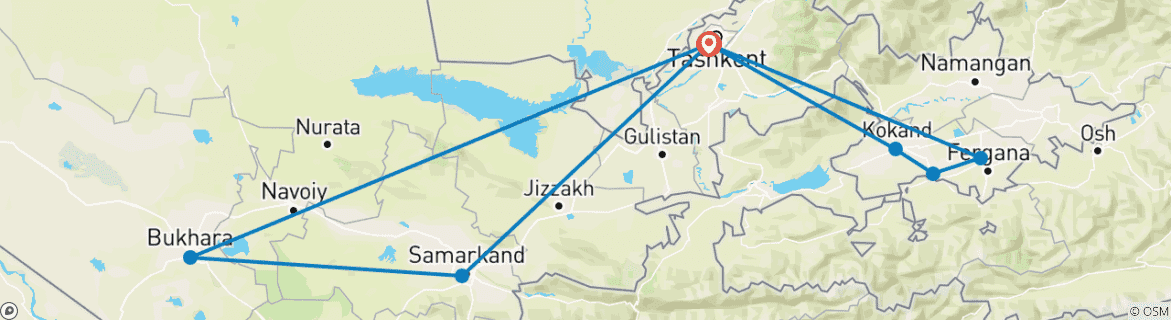Image of a map showing the route of the tour