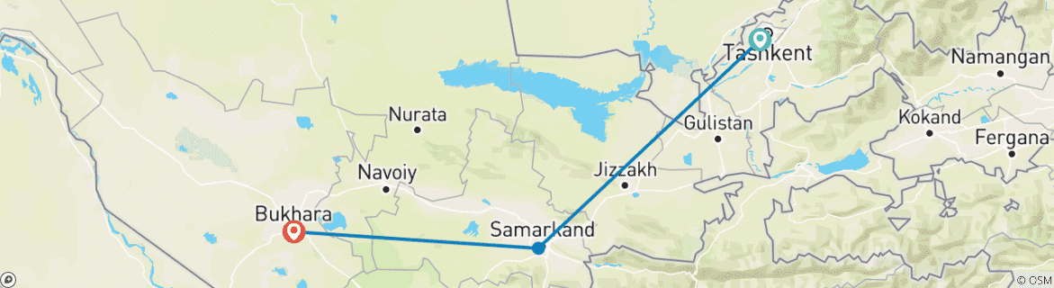 Image of a map showing the route of the tour