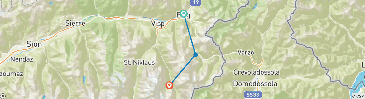 Image of a map showing the route of the tour