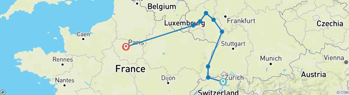 Image d'une carte montrant l'itinéraire du circuit