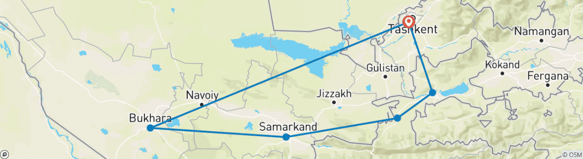 Karte von Juwelen der Seidenstraße, Usbekistan&Tadschikistan 10-tägige Tour