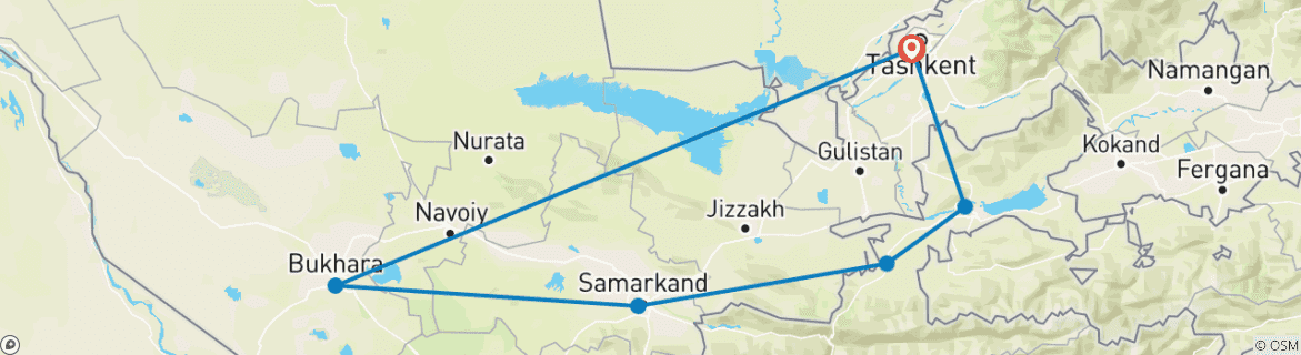 Image of a map showing the route of the tour