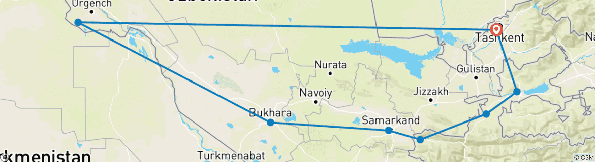Image of a map showing the route of the tour