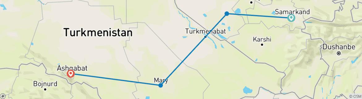 Karte von Wüsten & Kuppeln, Usbekistan&Turkmenistan 8-tägige Tour