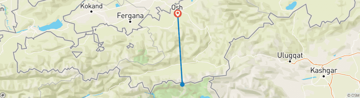 Karte von Trekking zum Fuß des Lenin-Gipfels mit Besteigung des Yukhin-Gipfels Osh-Osh)