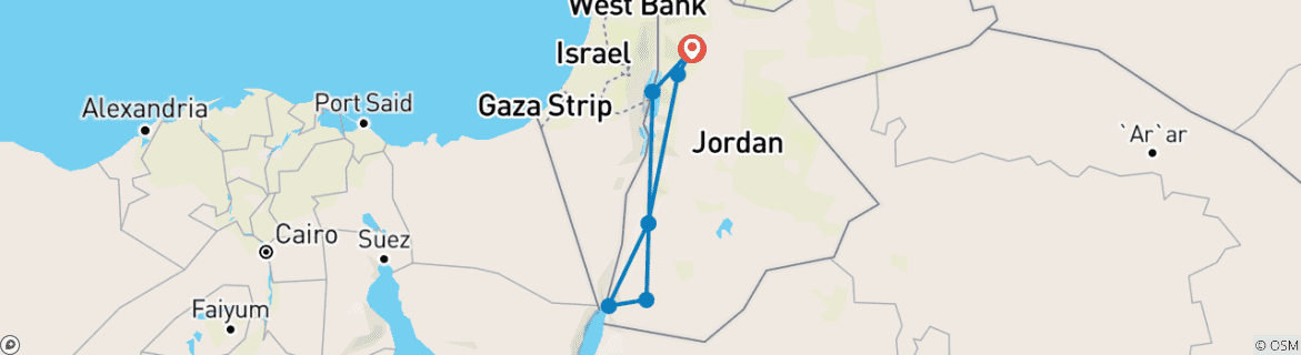 Image of a map showing the route of the tour