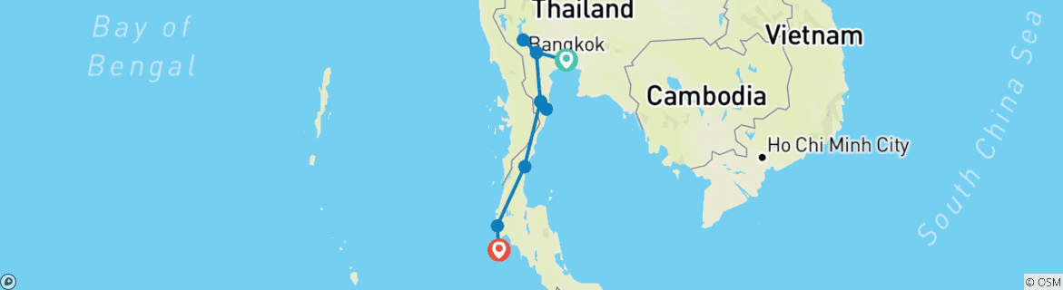 Image of a map showing the route of the tour