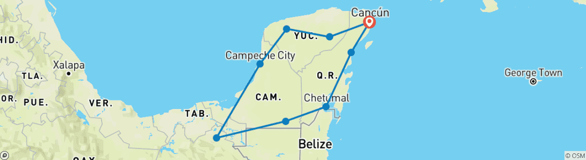 Image of a map showing the route of the tour