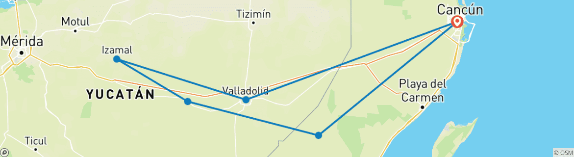 Image of a map showing the route of the tour