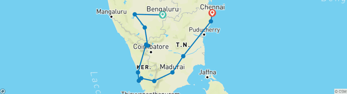 Image d'une carte montrant l'itinéraire du circuit