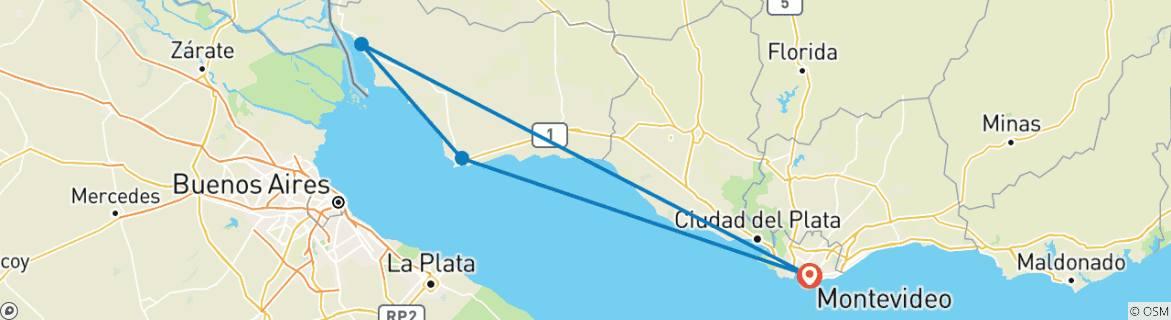 Image of a map showing the route of the tour