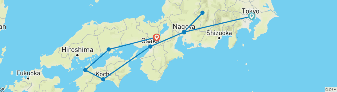 Image of a map showing the route of the tour