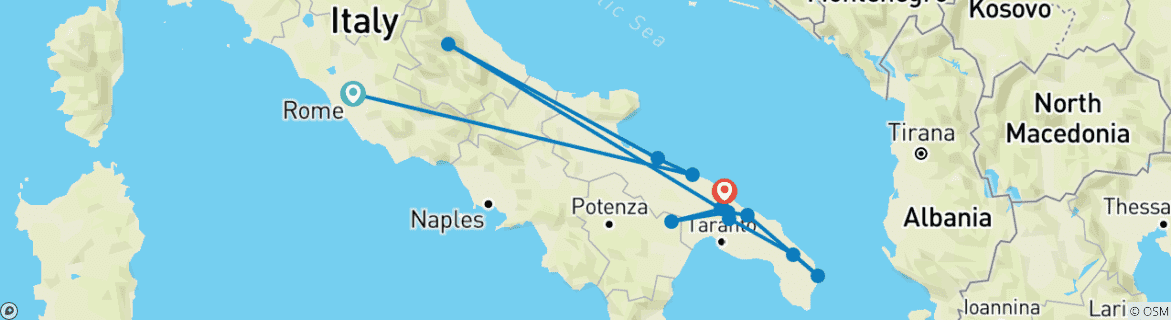 Mapa de Combo Fantasía: Roma y Apulia 11 días/ 10 noches