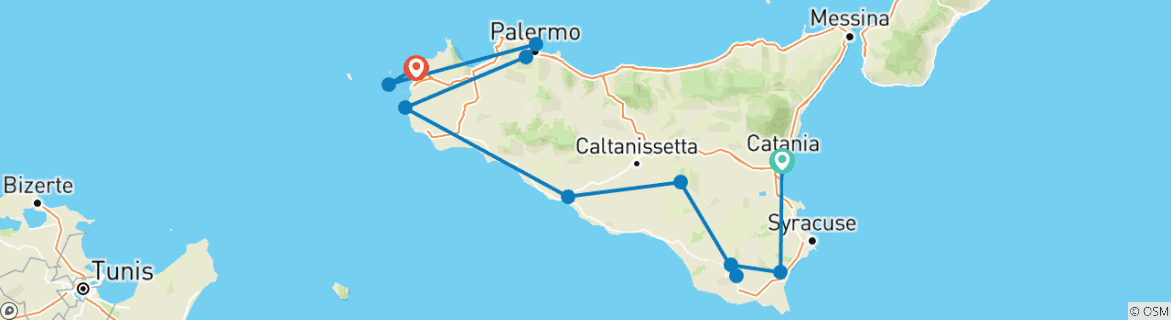 Image of a map showing the route of the tour