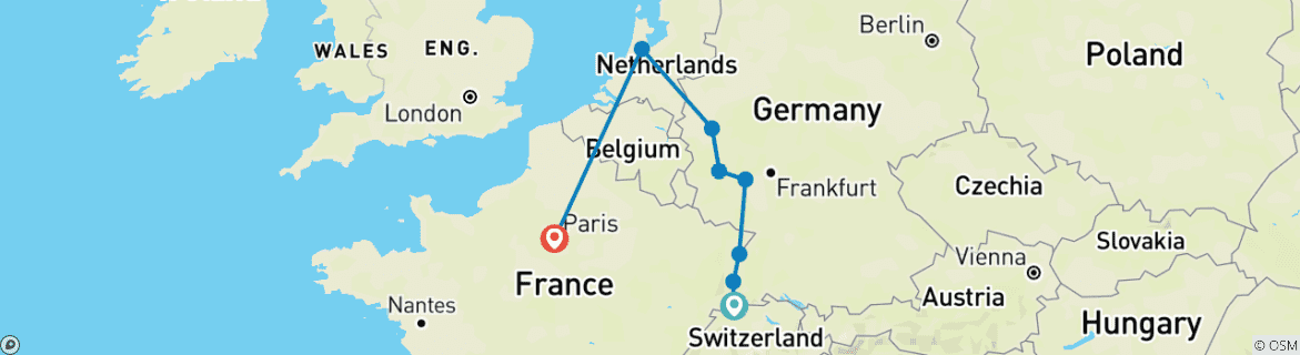 Foto van een kaart met de route van de rondreis