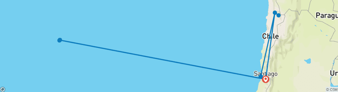 Mapa de Chile Esencial: Santiago, Atacama e Isla de Pascua - 12 DÍAS/11 NOCHES
