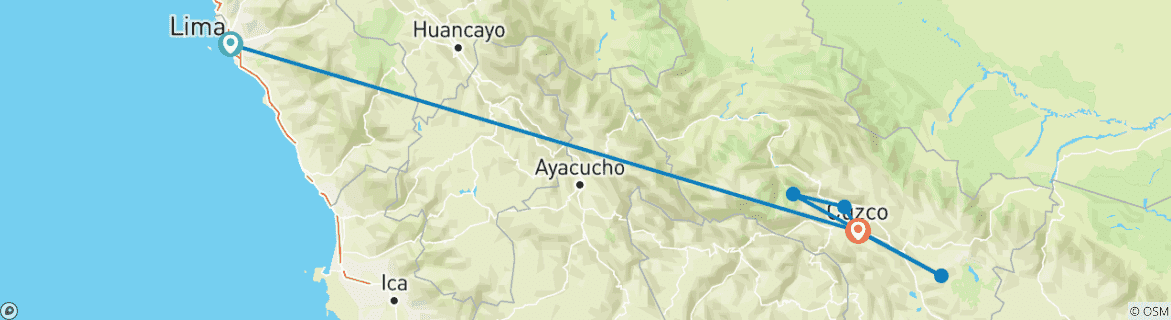 Image of a map showing the route of the tour