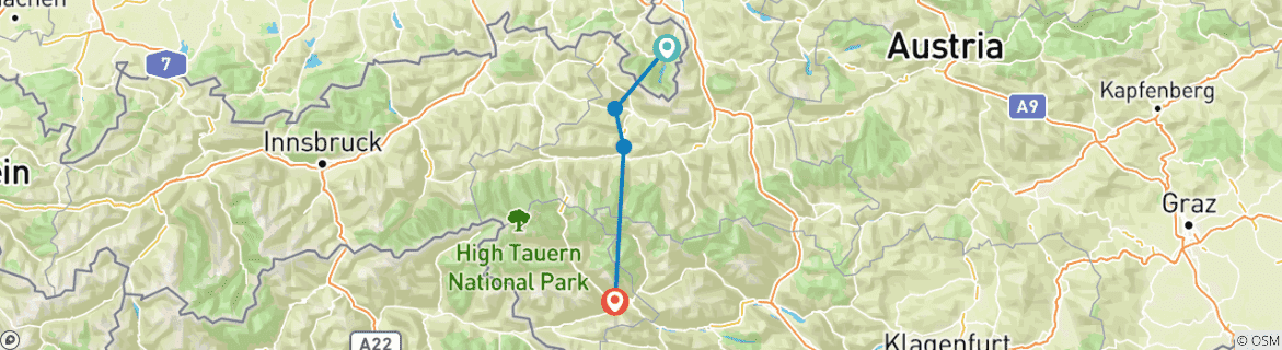 Karte mit der Reiseroute