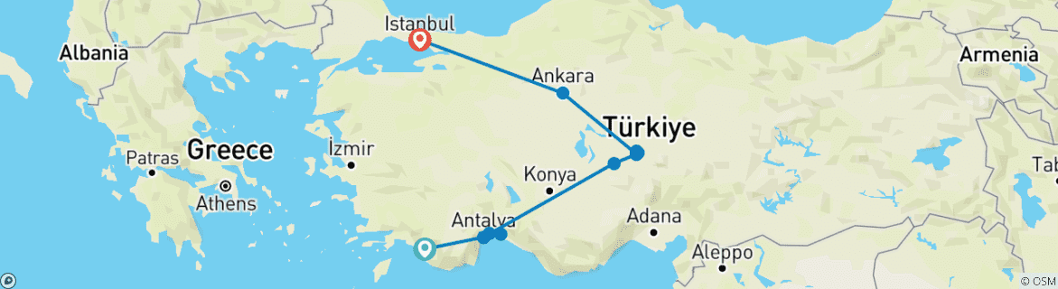 Karte mit der Reiseroute