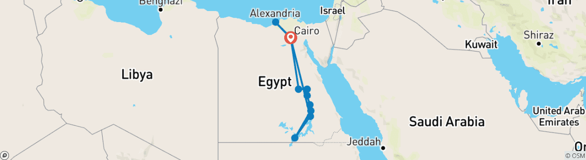 Image of a map showing the route of the tour