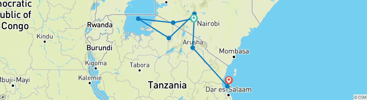 Image of a map showing the route of the tour